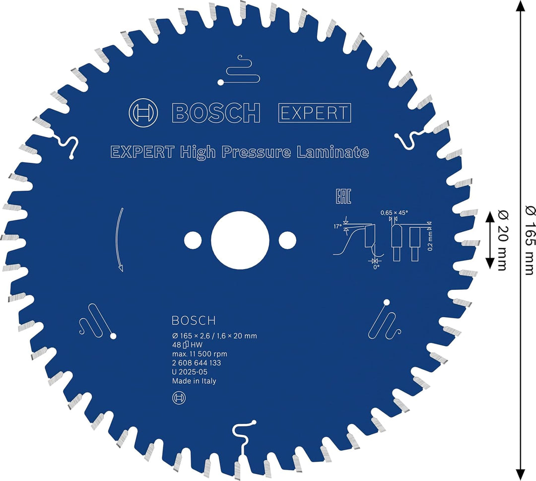 Bosch Professional Kreissägeblatt Expert for High Pressure Laminate (165 x 20 x 2,6 mm, 48 Zähne, Zu