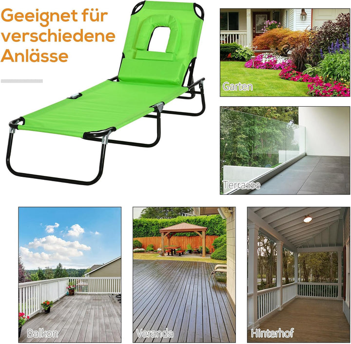 Outsunny Sonnenliege klappbar Gartenliege mit Gesichtsloch, Kopfkissen, Liegestuhl mit 4-Fach verste