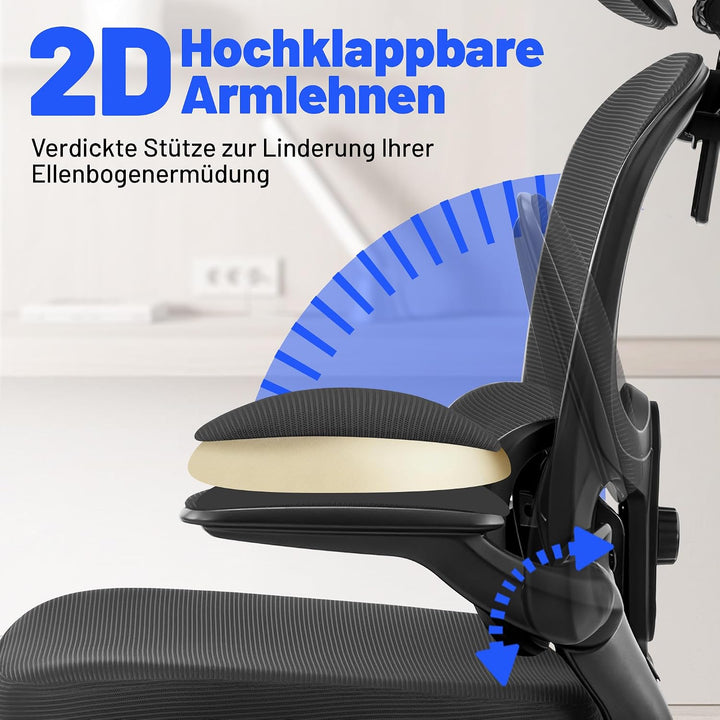 Bürostuhl Ergonomisch mit Kopfstütze, Verstellbarer Lendenwirbelstütze &amp; Netzbespannung, Höhenverste