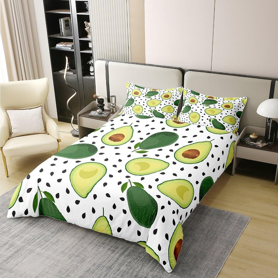 100% Bio Baumwolle Avocado Bettbezug für Kinder,Nette Avocado Bettwäsche Set 155x220,Grüne Tropische