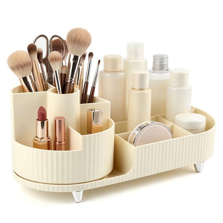 Make Up Organizer 360° Drehbar, Kosmetik Aufbewahrung mit Fächern, Schminktisch Organizer Drehbar, K