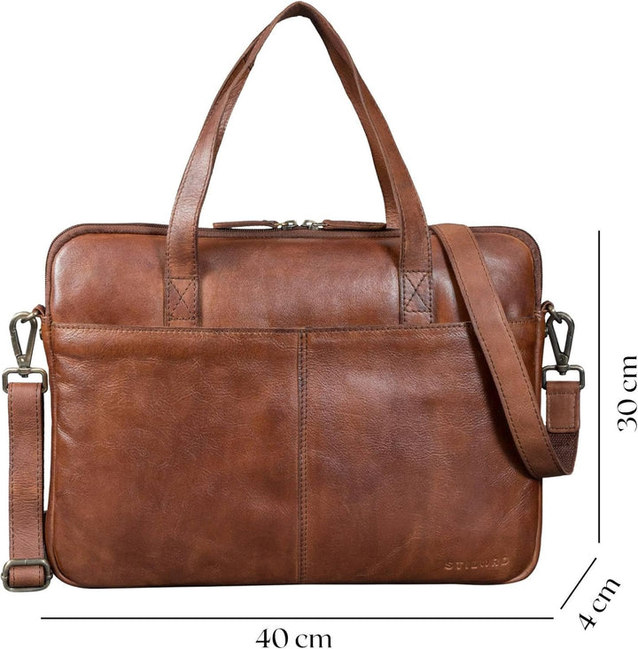 STILORD "Leonel Schmale Laptoptasche 15.6 Zoll Leder Braun Aktentasche Herren Notebooktasche Echtled