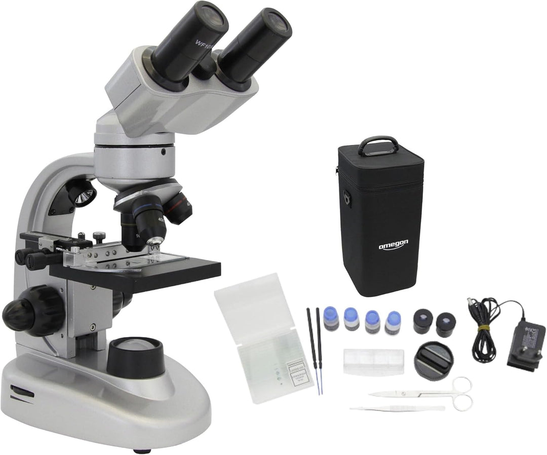Omegon Mikroskop Binofield, 40x-800x, LED | Präzise Beobachtungen mit beidäugigem Sehen | Für Schule