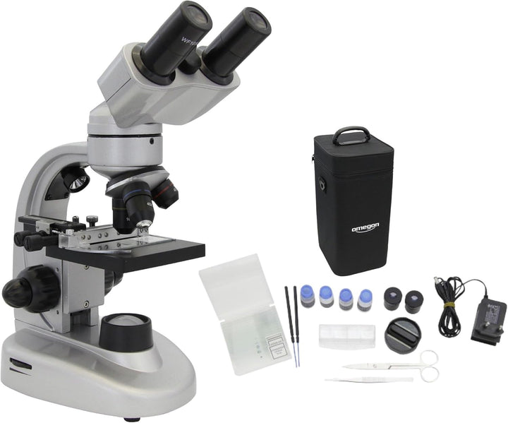 Omegon Mikroskop Binofield, 40x-800x, LED | Präzise Beobachtungen mit beidäugigem Sehen | Für Schule