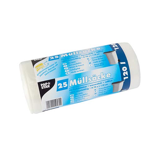 Papstar 1 Karton = 20x25 Müllsäcke, HDPE 120 l 110 cm x 70 cm transparent 19531