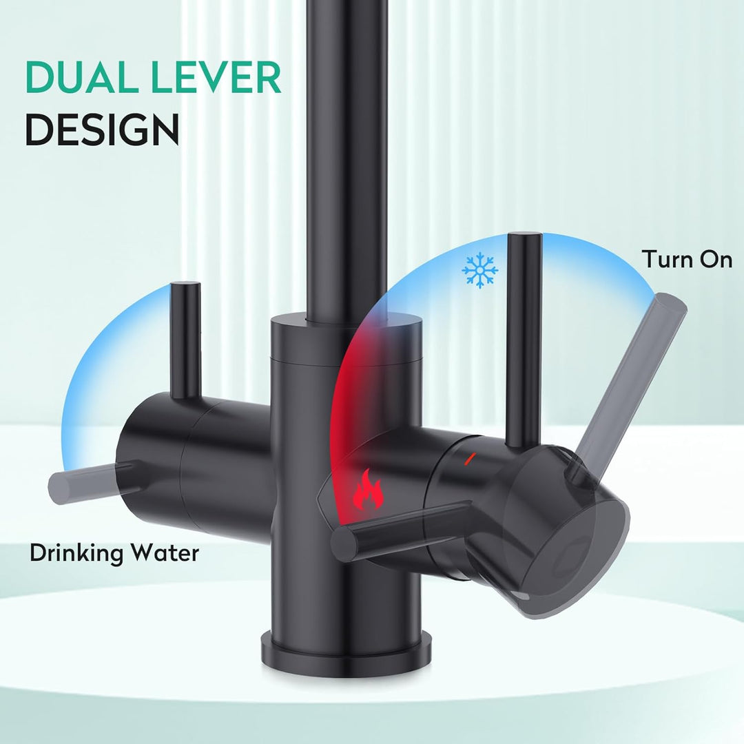 CREA 3 Wege Wasserhahn Küche, 360° Drehbar Küchenarmatur, 3 in 1 Mischbatterie für Wasserfilter Osmo