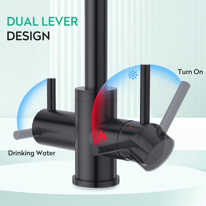 CREA 3 Wege Wasserhahn Küche, 360° Drehbar Küchenarmatur, 3 in 1 Mischbatterie für Wasserfilter Osmo
