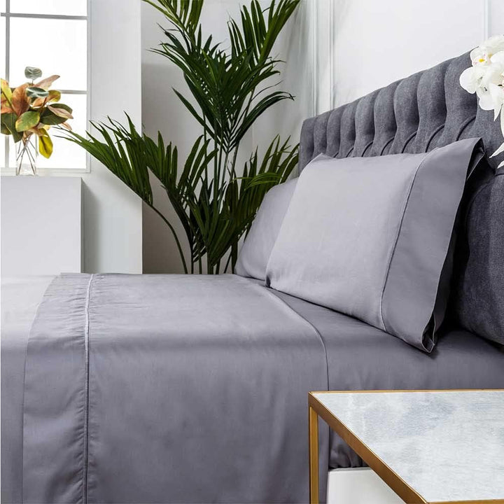 COTTON ARTean Satin-Bettwäsche-Set, ägyptische Baumwolle, Fadenzahl 300, grau, für Betten von 90 x 1