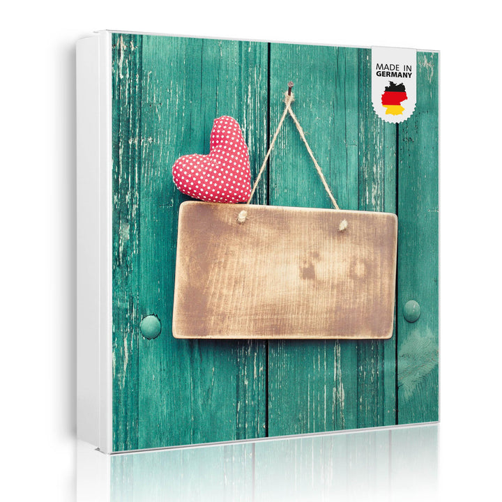 banjado® Grosser Schlüsselkasten Glas/Schlüsselbox 30cm x 30cm mit 50 Haken - Motiv Tür mit Herz/Sch