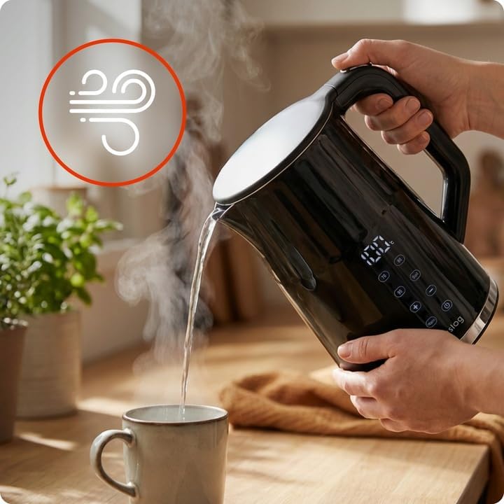 Elektrischer Wasserkocher mit Temperaturanzeige 1,7L 2200W Warmhaltefunktion 4 Temperaturprogramme T