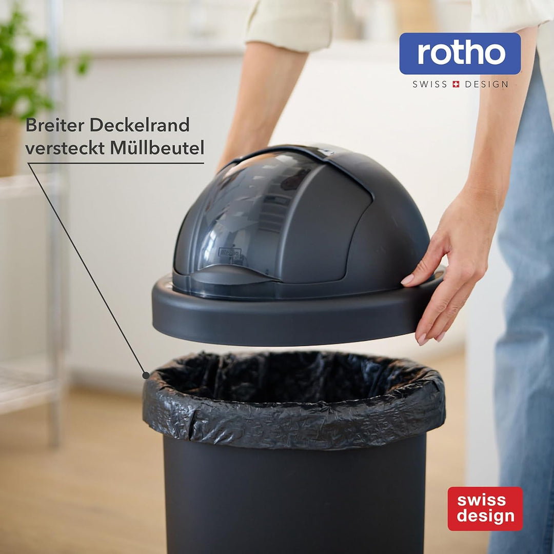 Rotho ROLL BOB runder Mülleimer mit Deckel 30 l, Leicht zu bedienen, Hygienisch, Kunststoff, schwarz