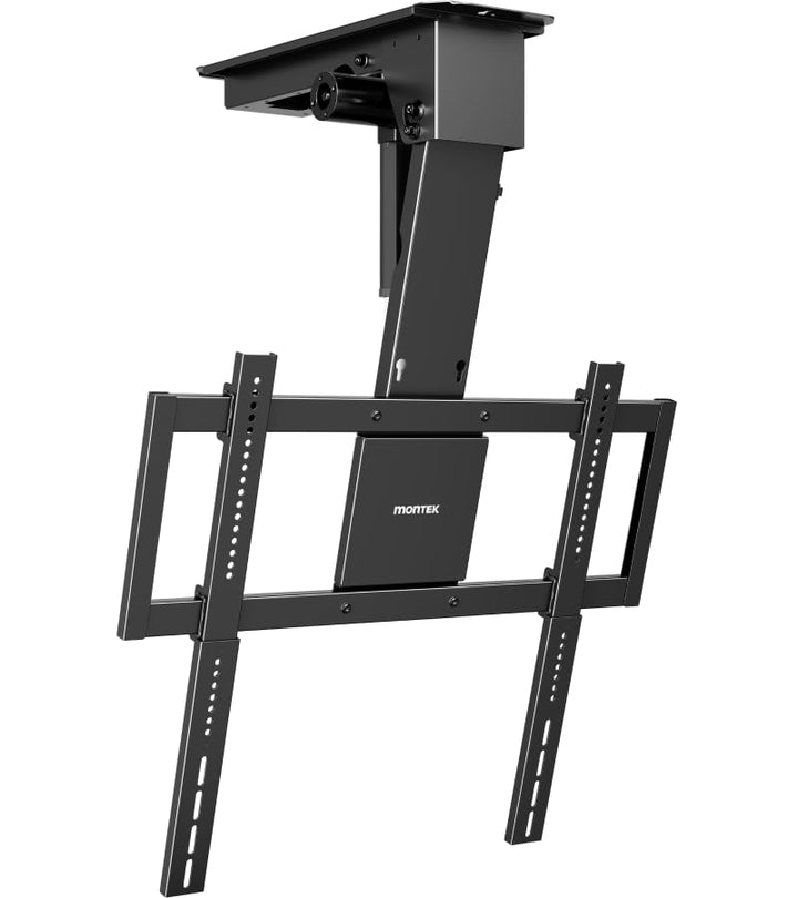 monTEK Motorisierte TV Deckenhalterung von 32-75 Zoll bis zu 55 kg, Klapp Deckenhalterung für Flache