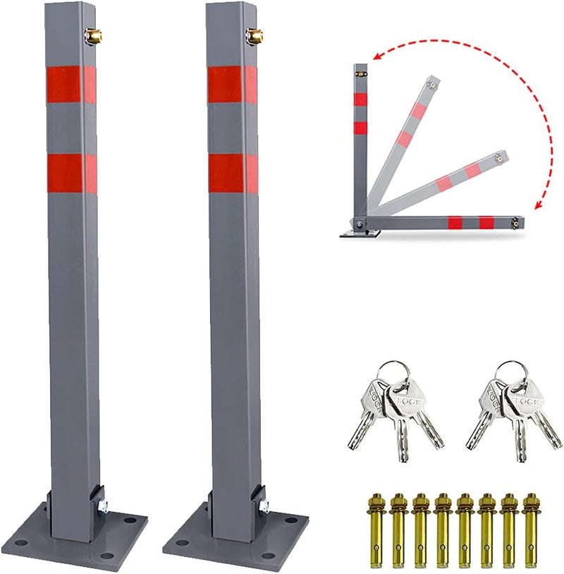 Ansobea 2x Parkpfosten mit 3 Schlüssel klappbar Absperrpfosten, Stahl Parkplatzsperre Parkplatzsperr