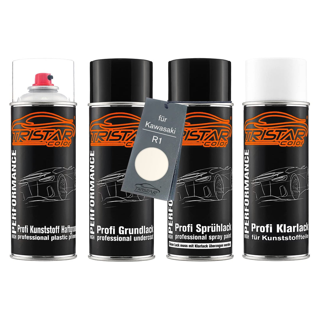 TRISTARcolor Motorradlack Spraydosen Set für Kunststoff Stossstange für Kawasaki R1 Pearl Alpine Whi
