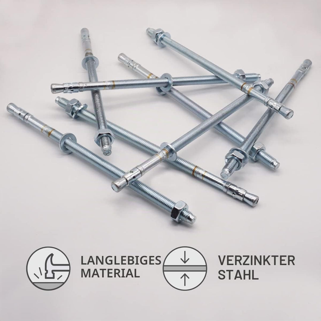 (10 Stück) Keilanker M10 x 230 mm, Metalldübel, Durchgangsbolzen Mauerwerk, Betonspreizanker (10, M1