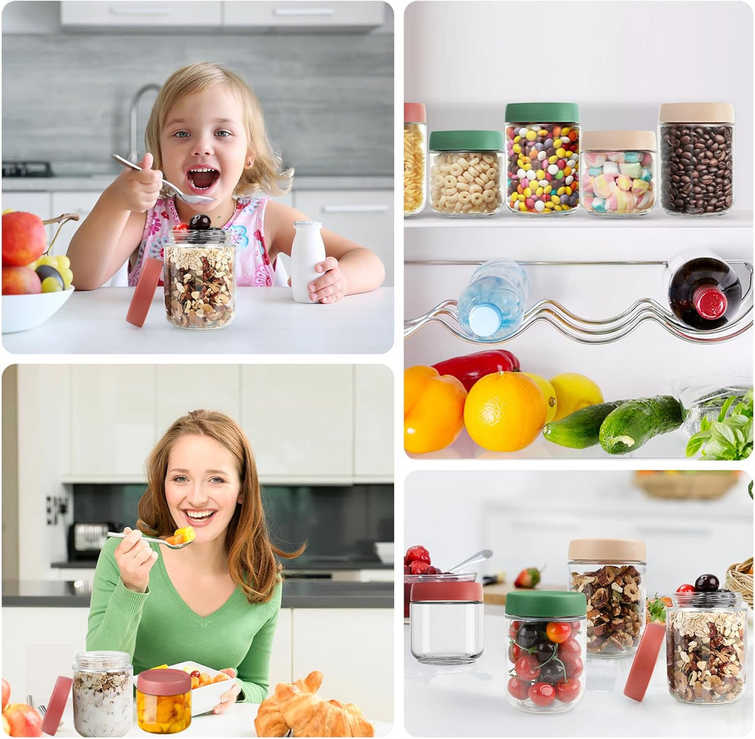 VINATO Meal Prep Gläser 6er Set mit Deckel | 3x480ml + 3x350ml Overnight Oats Behälter, Stapelbare J
