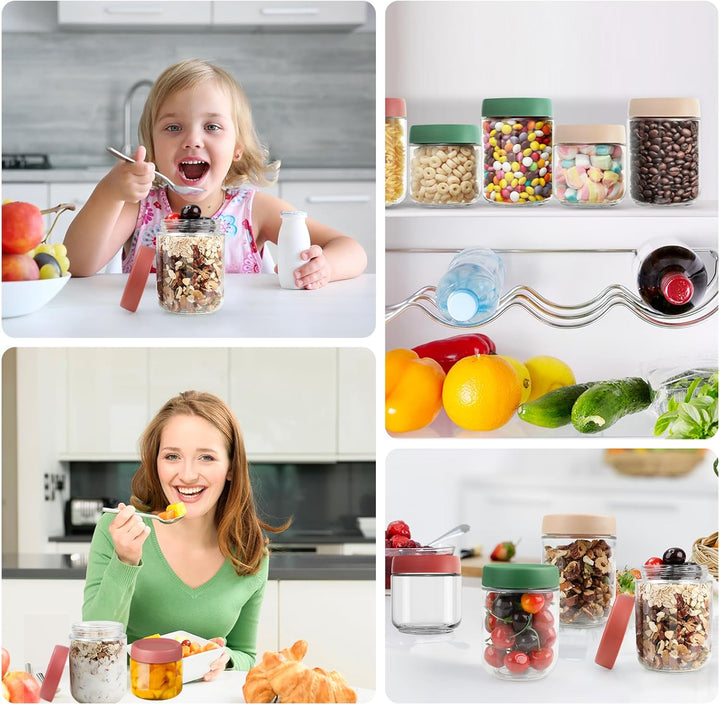 VINATO Meal Prep Gläser 6er Set mit Deckel | 3x480ml + 3x350ml Overnight Oats Behälter, Stapelbare J