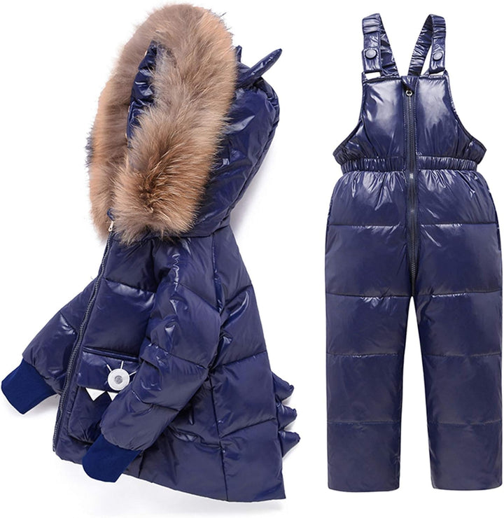 Skianzug Mädchen Kinder Schneeanzug Daunenjacke mit Kaputze + Skihose 2tlg Bekleidungsset Winteranzu
