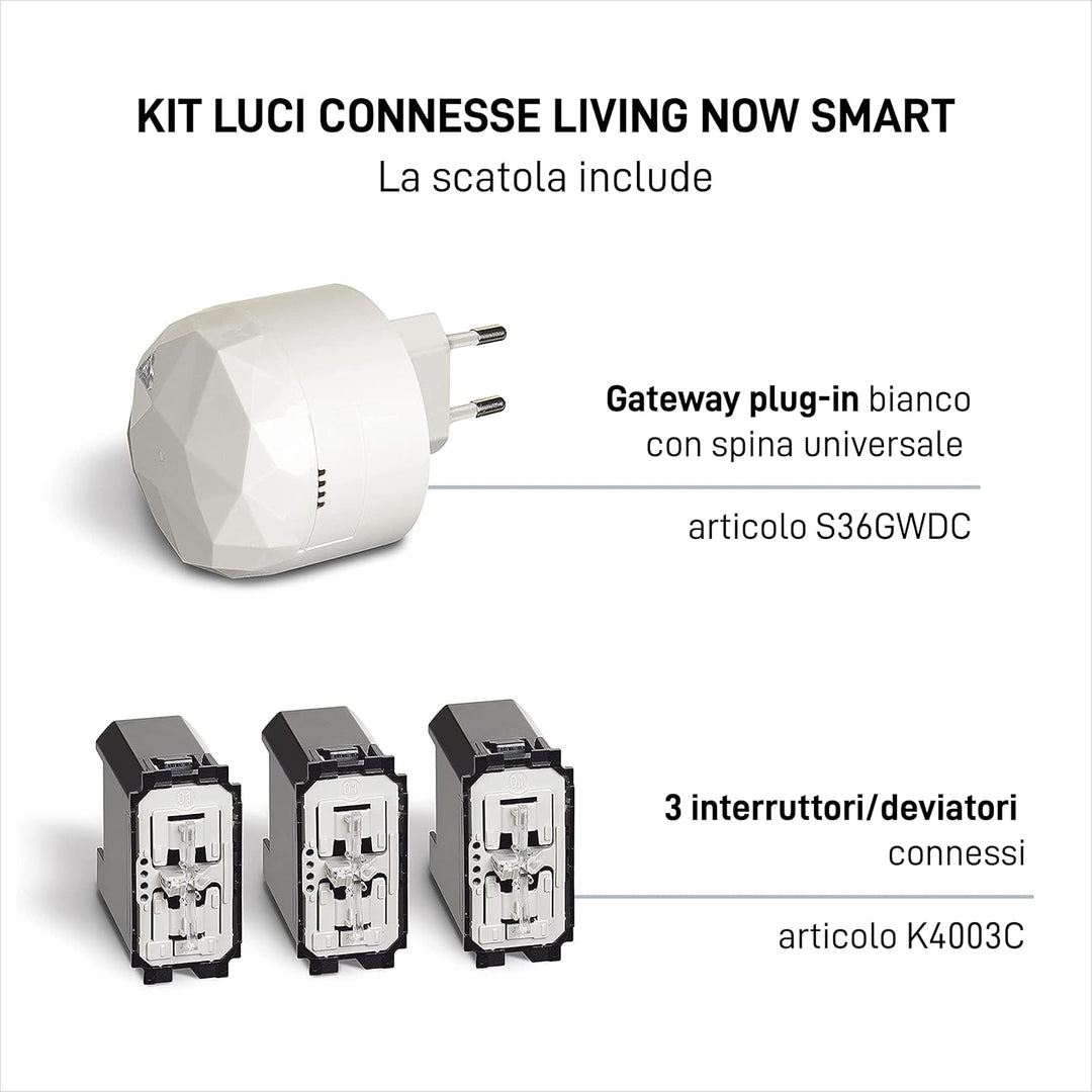 BTicino, Living Now Smart Licht-Set SKW3601KIT, zum Ein- und Ausschalten der Lichter über App oder m
