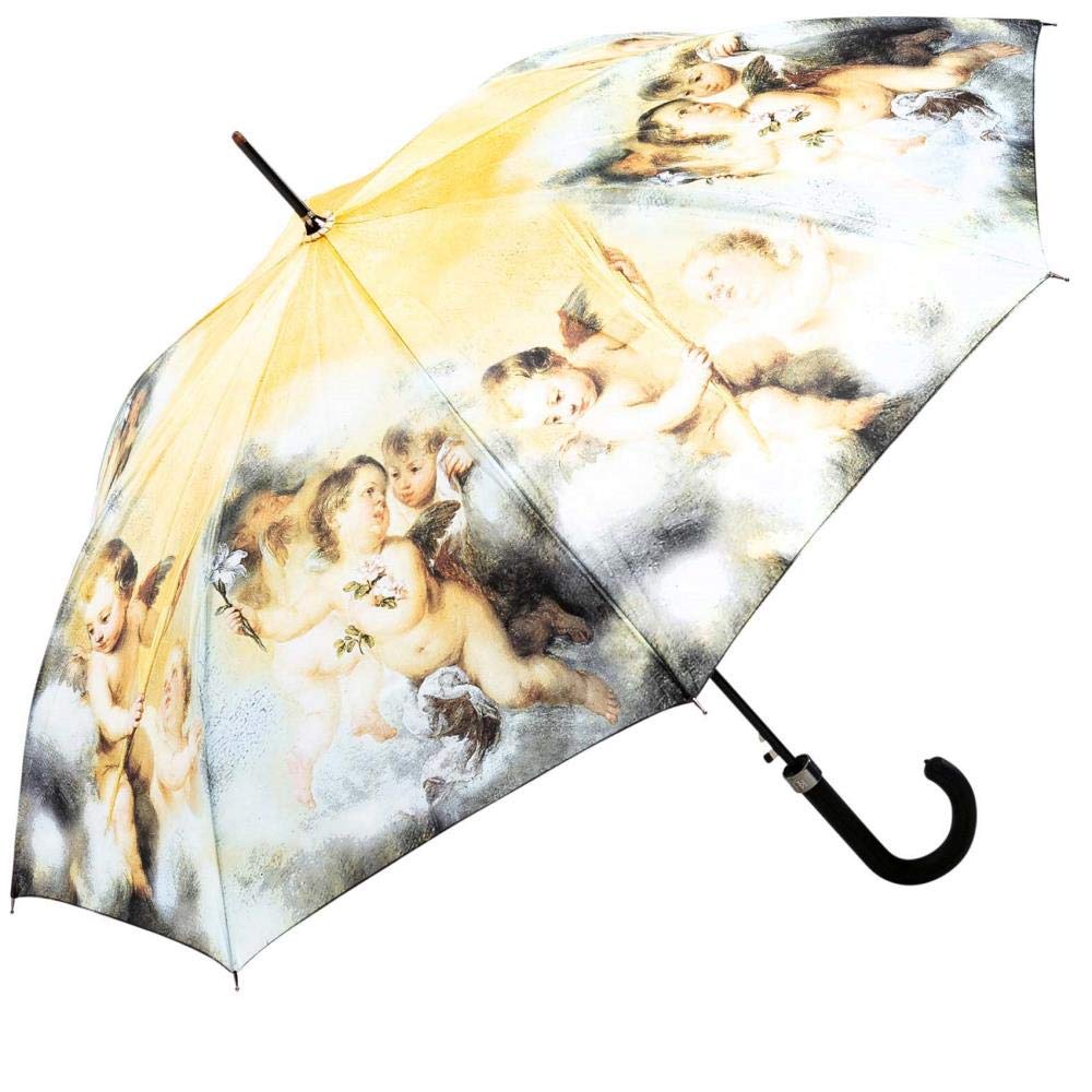 LUCKYWEATHER Regenschirm Stockschirm Damen Motiv Engel in den Wolken Auf-Automatik I Stockregenschir