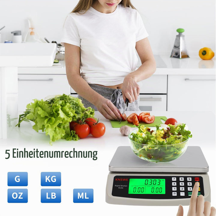 Waage Küchenwaage Gross Edelstahl Digitalwaage 10kg zum Gastronomie Messen von Fleisch Wurst so Weit