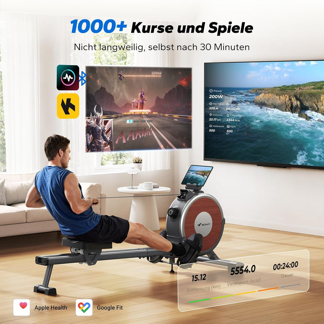 MERACH Rudergerät für Zuhause Q1S, Leises Magnetisches Rudergerät, 16 Widerstandsstufen, per App Ver