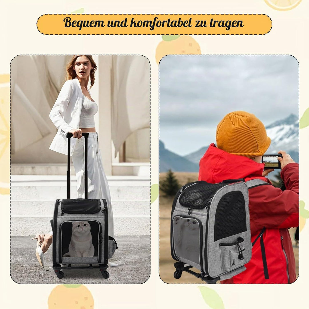 Rucksack für Katzen und Katzen, mit Rädern, für Hunde und Katzen bis zu 15 kg, ideal für Spaziergäng
