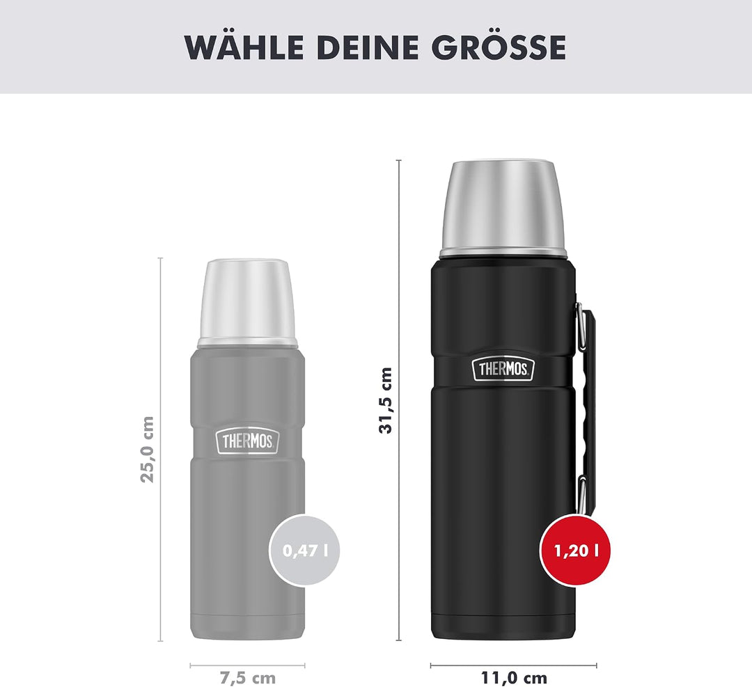 THERMOS Thermosflasche Edelstahl Stainless King, 1,2L, Isolierflasche mit Trinkbecher 4003.232.120 s