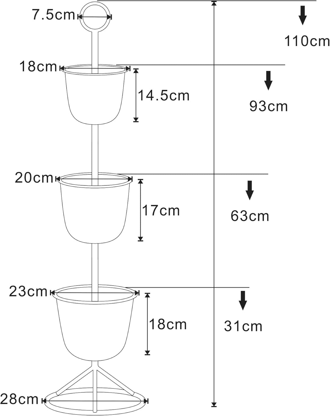 [en.casa] Blumenständer Alphen Blumentopfständer mit 3 Pflanztöpfen Blumentopfregal Pflanzenständer