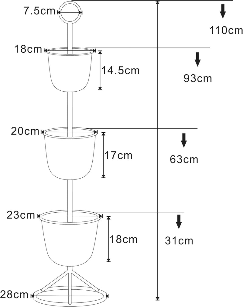 [en.casa] Blumenständer Alphen Blumentopfständer mit 3 Pflanztöpfen Blumentopfregal Pflanzenständer