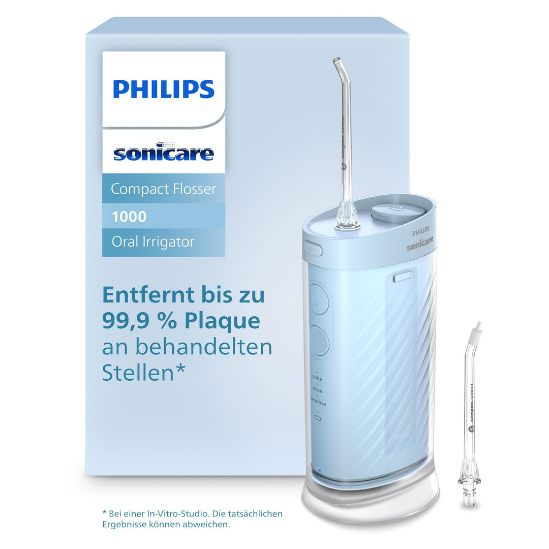 Philips Sonicare Compact Flosser 1000, tragbare Munddusche mit 3 Reinigungsprogrammen, IPX7 wasserdi