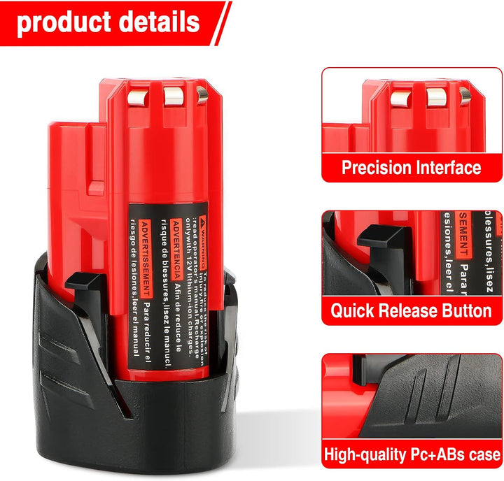 2X Waitley M12 12V 3Ah Ersatzakku für Milwaukee M12 Li-ion Akku 48-11-2411 48-11-2440 48-11-2402 Wer