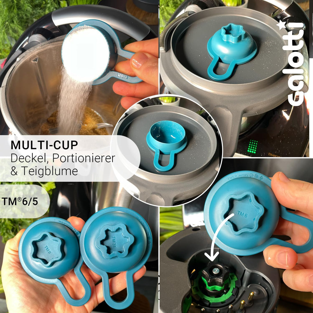 Multitools für Thermomix TM6 und TM5 - Trichter, Mixraumverkleinerer, Dampfkamin, Spritzschutz, Teig