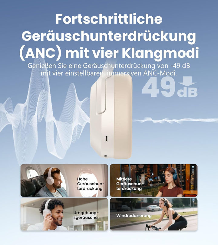 Edifier W820NB Plus Gen 2 Faltbarer Bluetooth V6.1 Over-Ear-Kopfhörer mit -49 dB Geräuschunterdrücku