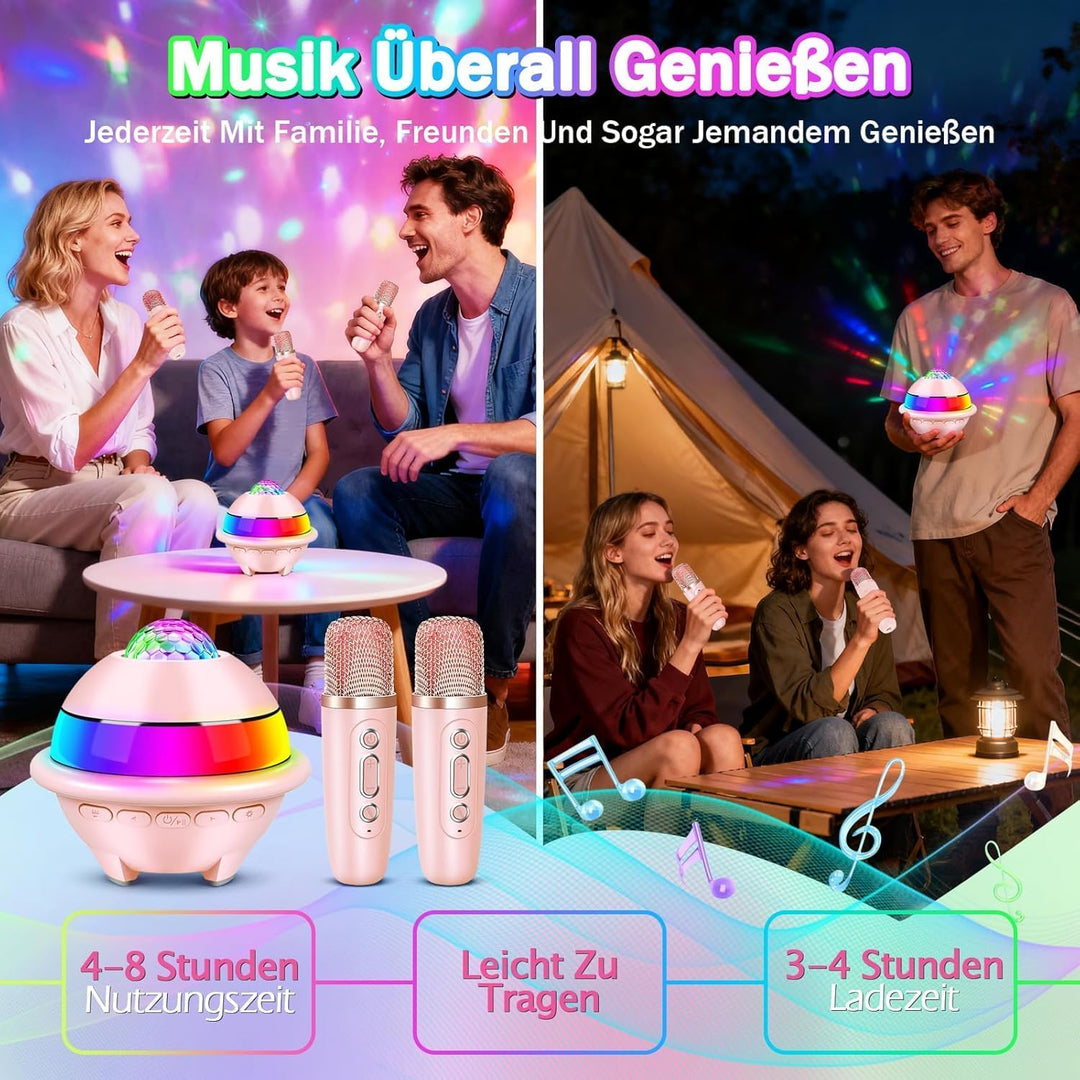 JONRRYIN Karaoke Anlage mit 2 Mikrofonen, Tragbare Bluetooth Karaoke Maschine Kinder mit Disco Licht