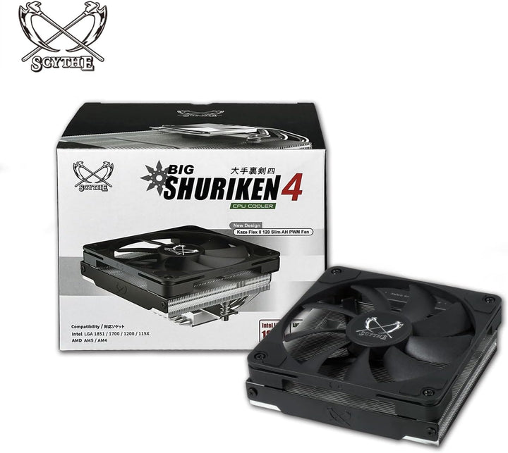 SCYTHE Big Shuriken 4 CPU-Kühler mit niedrigem Profil, 11,9 x 12,2 x 6,6 cm, 12 V, 200 W, 31,78 dB,