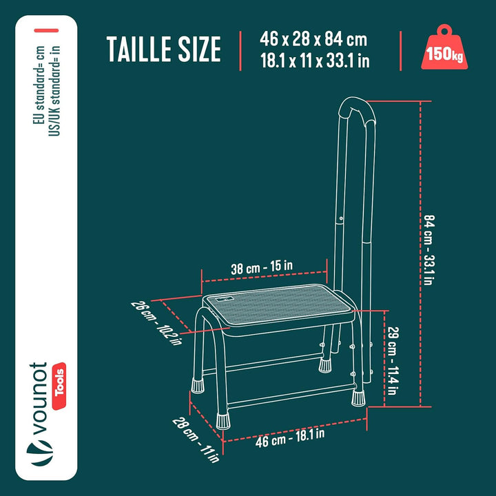 VOUNOT® Metall Tritthocker, Trittstufe mit Handlauf &amp; grosser Rutschfester Plattform, belastbar bis