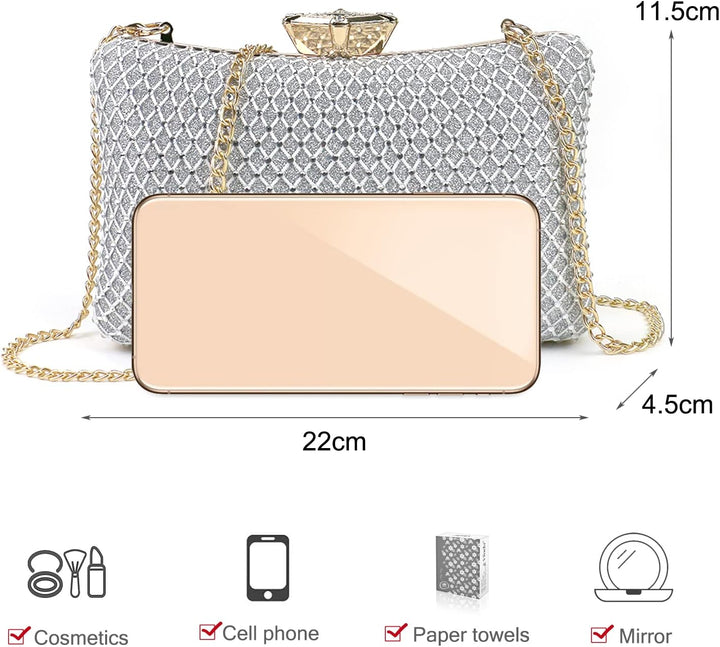 NICOLE &amp; DORIS Damen Abendtasche Clutch Handtaschen Elegant Umhängetasche Kleine Kettentasche Glitze