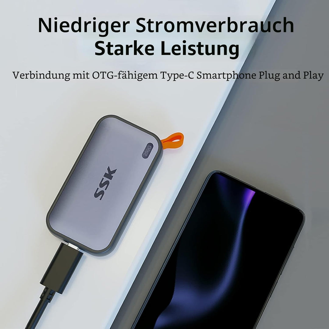 SSK 250GB tragbare Externe NVME-SSD, bis zu 1050 MB/s, Extreme Übertragungsgeschwindigkeit, USB 3.2