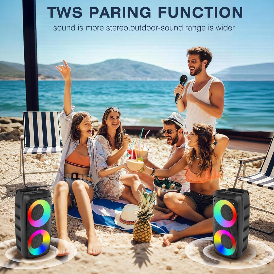Karaoke Machine for Adults Kids,Colorful LED Lights, Portable Bluetooth Speaker with 1 Wired Mic Sup