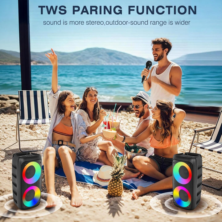 Karaoke Machine for Adults Kids,Colorful LED Lights, Portable Bluetooth Speaker with 1 Wired Mic Sup