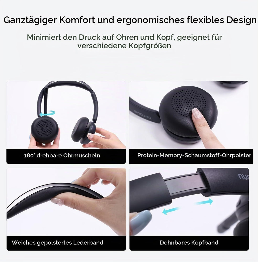 Nuroum HP31DU(2nd Gen) Bluetooth Headset mit Mikrofon Wireless, Geräuschunterdrückende Mikrofone für