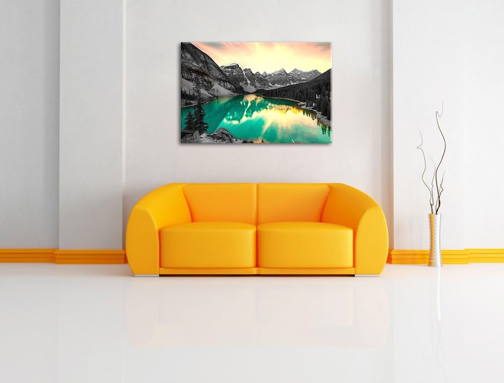 prachtvoller Moraine Lake in Canada schwarz/weiss Format: 100x70 auf Leinwand, XXL riesige Bilder fe