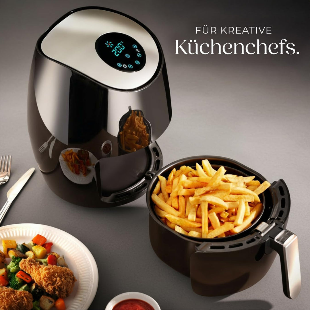 tectake® Heissluftfritteuse, Airfryer, 3,6 l Fassungsvermögen, Touchscreen-Display, 7 Programme, Air