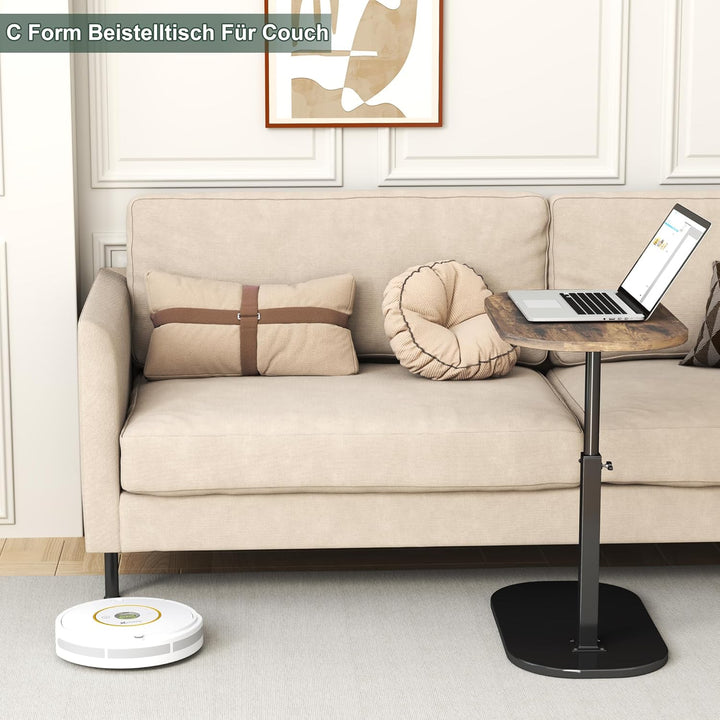 Beistelltisch C Form, Klein Couchtisch Holz Sofatisch Höhenverstellbar, 360° Drehbarer C Form Beiste
