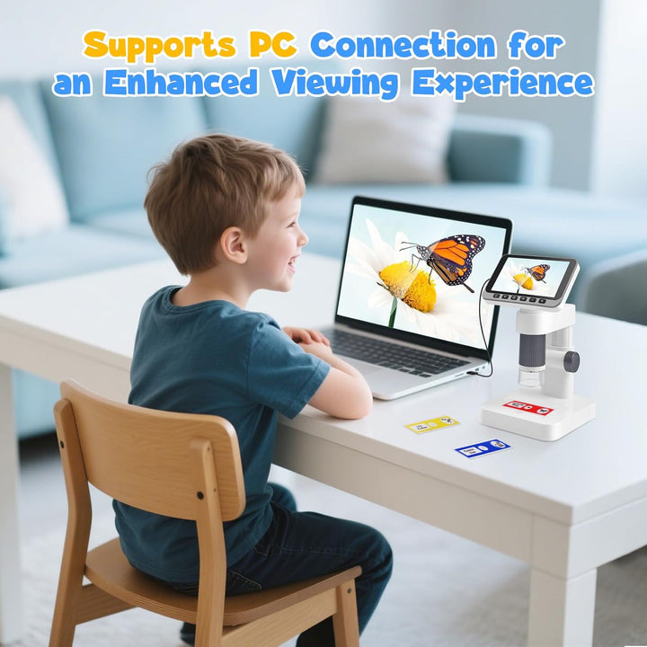 Digitales Mikroskop für Kinder 5-1000x, 4.5 Zoll IPS Bildschirm 1080P, Tragbares Handmikroskop mit 3