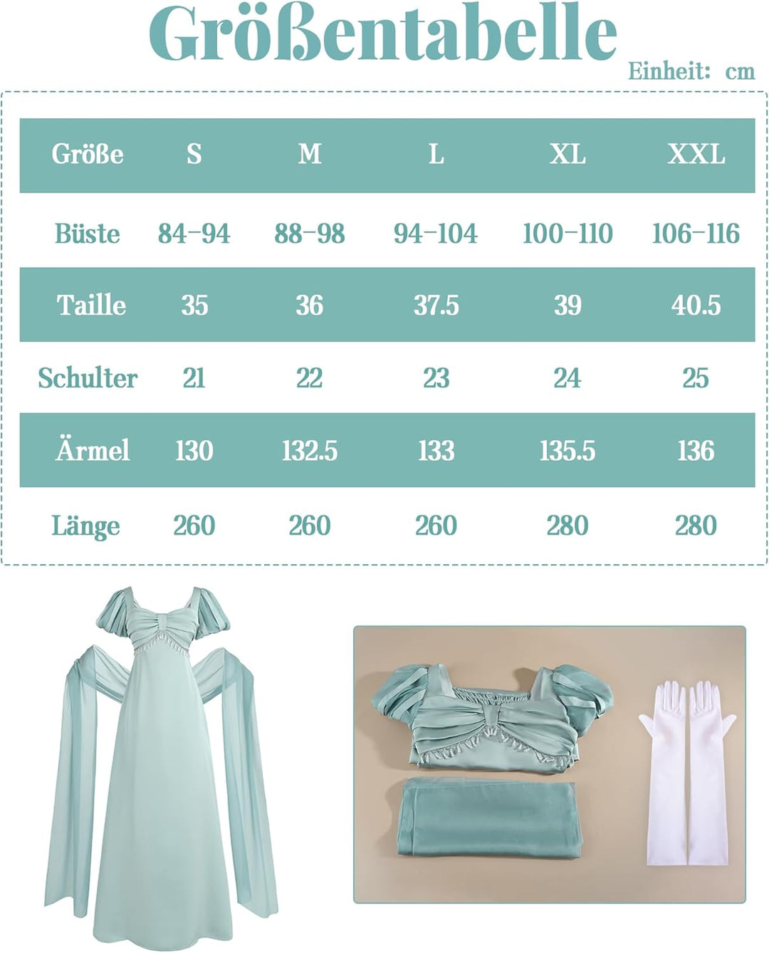 FCCAM Damen Regency Kleid Jane Austen Lange Vintage Kleider Viktorianische Ballkleid mit Schal und H