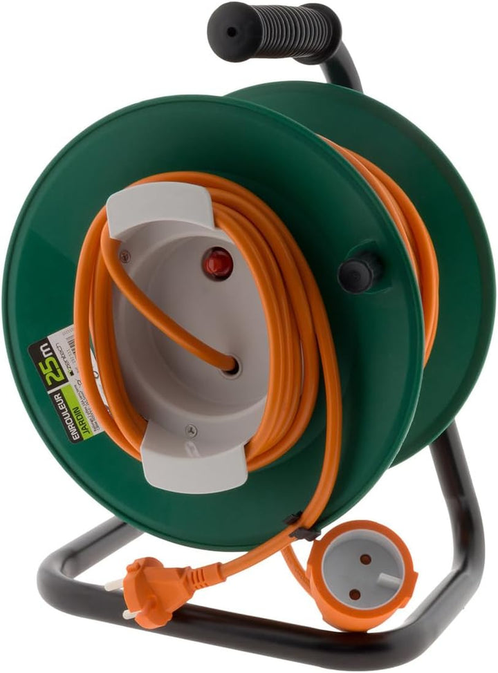 Enrouleur sans prise - 2 x 1,5 mm² - 25m pied métal + coupe circuit