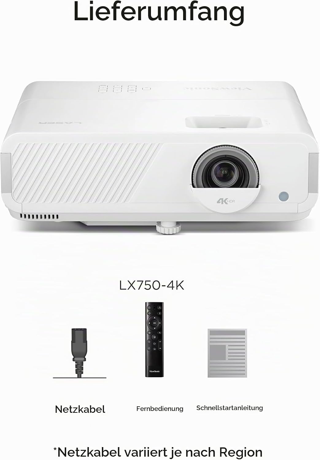 ViewSonic LX750-4K Echter 4K Beamer mit Integriertem Google TV, 4000 ANSI Lumen, HDR &amp; HLG, 1.3X Opt