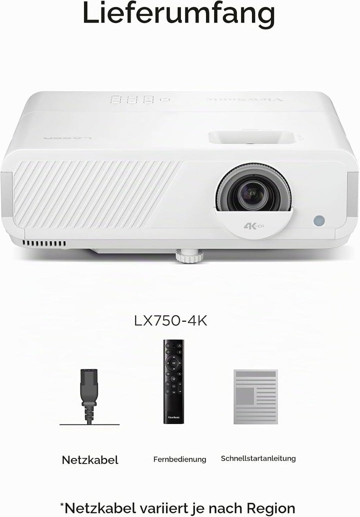 ViewSonic LX750-4K Echter 4K Beamer mit Integriertem Google TV, 4000 ANSI Lumen, HDR &amp; HLG, 1.3X Opt